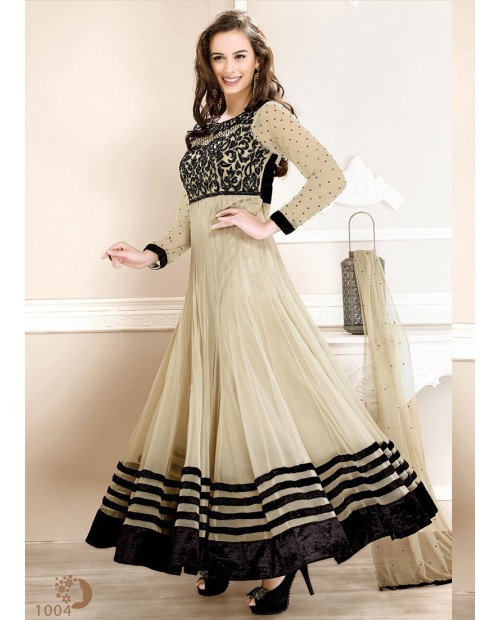 Kiteshop Evelyn Sharma Latest Designer Cream Floor Length Anarkali Suit